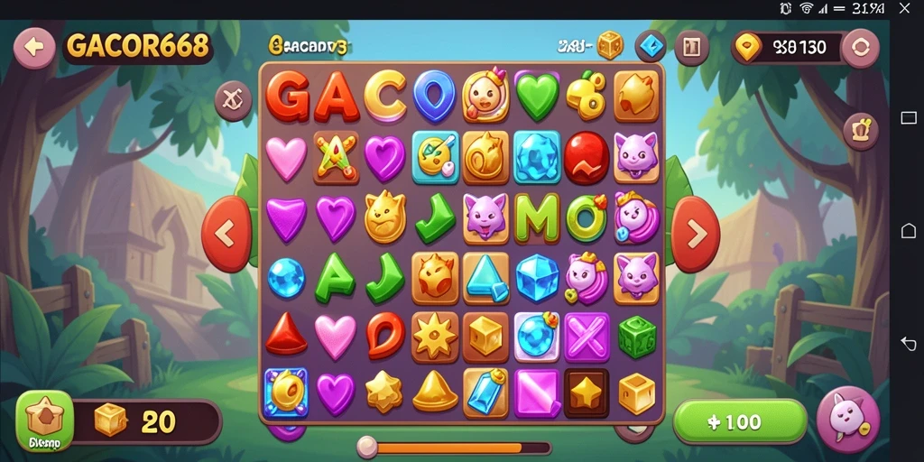 Tampilan gameplay <strong>GACOR668</strong> yang menarik dengan kombinasi permata warna-warni.