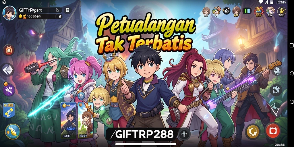 Tangkapan layar utama GIFTRP288 menampilkan pertempuran seru antara karakter Anime.